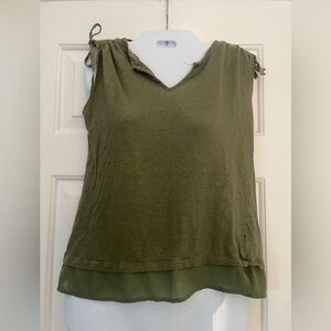 Linen Anthropologie sanctuary olive army green flowy ruched sleeve muscle tee XS